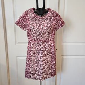 Boden Red and White Lace Overlay Short Sleeve Fit and Flare Mini Dress